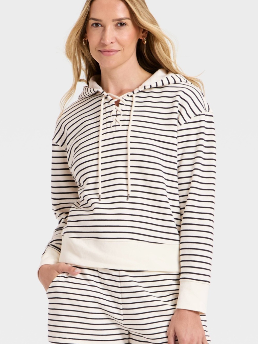 Universal Thread Cream and Black Striped Hooded Pullover NWOT